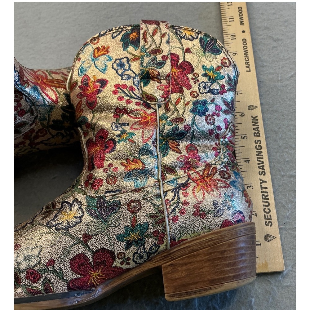 Roper Metallic Gold Floral Western Cowboy Boots 6 Snip Toe Ankle Booties READ - Picture 7 of 15
